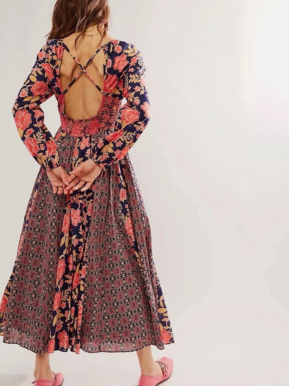 NWT Free People A New Way Floral Button-Front in Navy and Pink Maxi Dress SizeXL - Picture 10 of 17